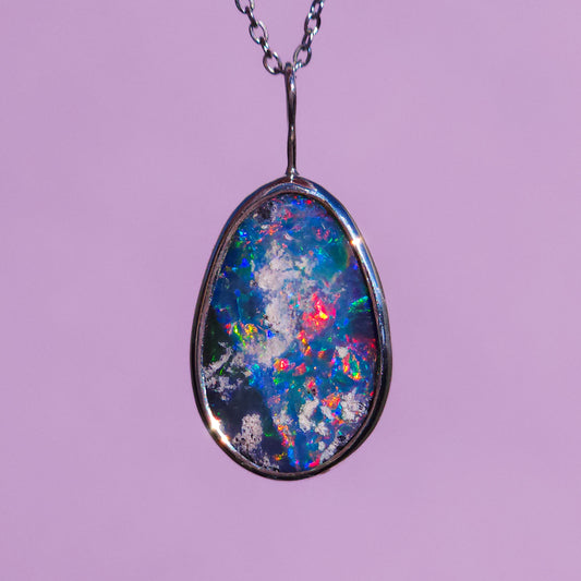 RAINBOW | Australian opal doublet pendant / 925 Silver / Coober Pedy/ statement necklace / solid silver / rainbow opal