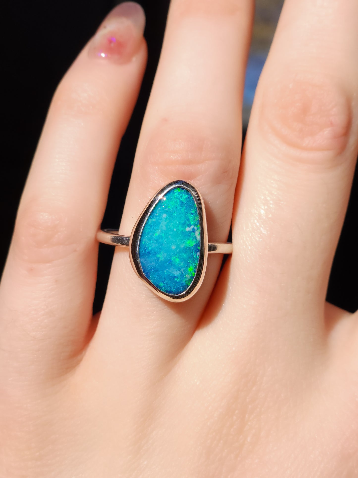 Baby Blue Australian opal doublet ring / Choose your Size / Coober Pedy Opal / Statement ring / Fine Jewelry / baby blue ring