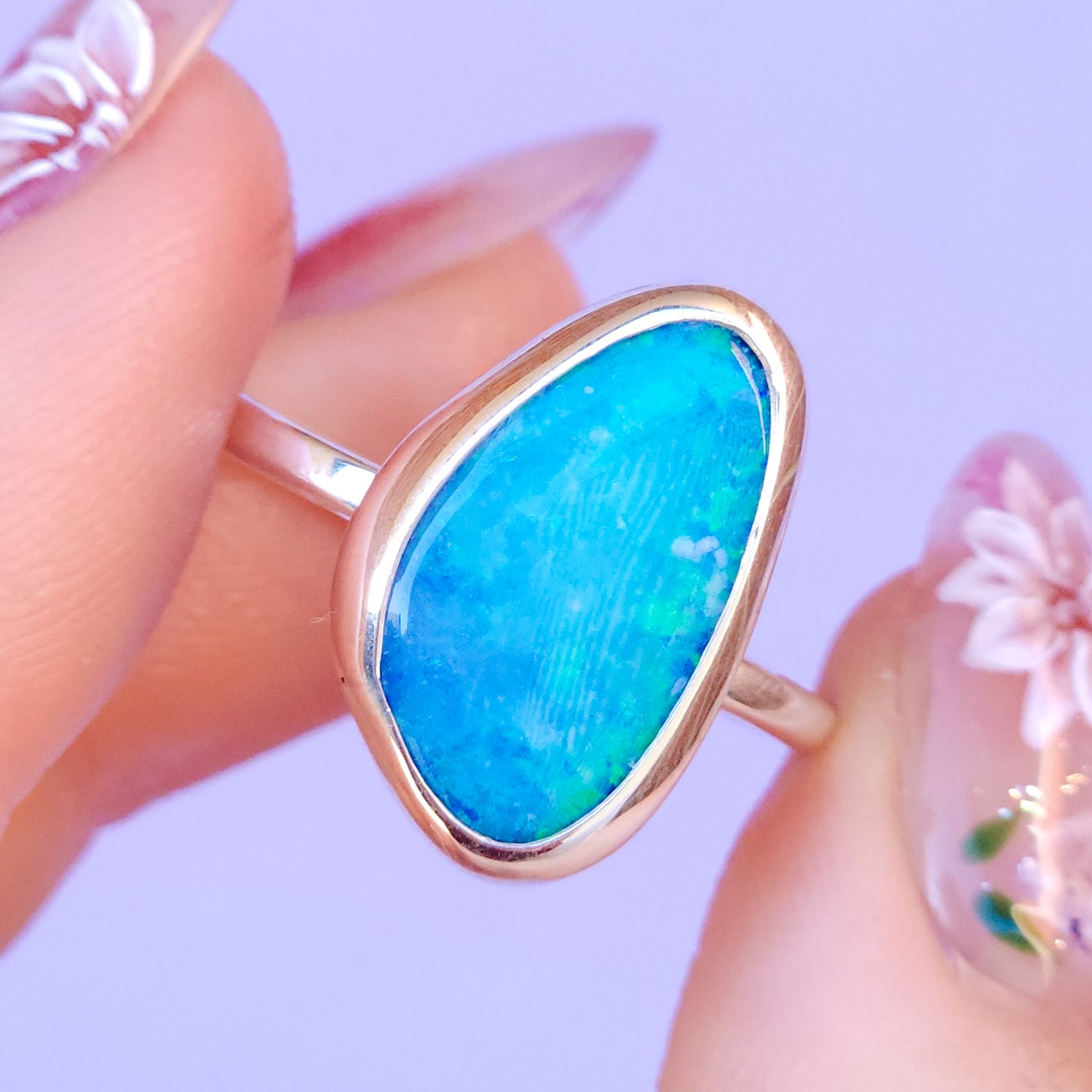 Baby Blue Australian opal doublet ring / Choose your Size / Coober Pedy Opal / Statement ring / Fine Jewelry / baby blue ring