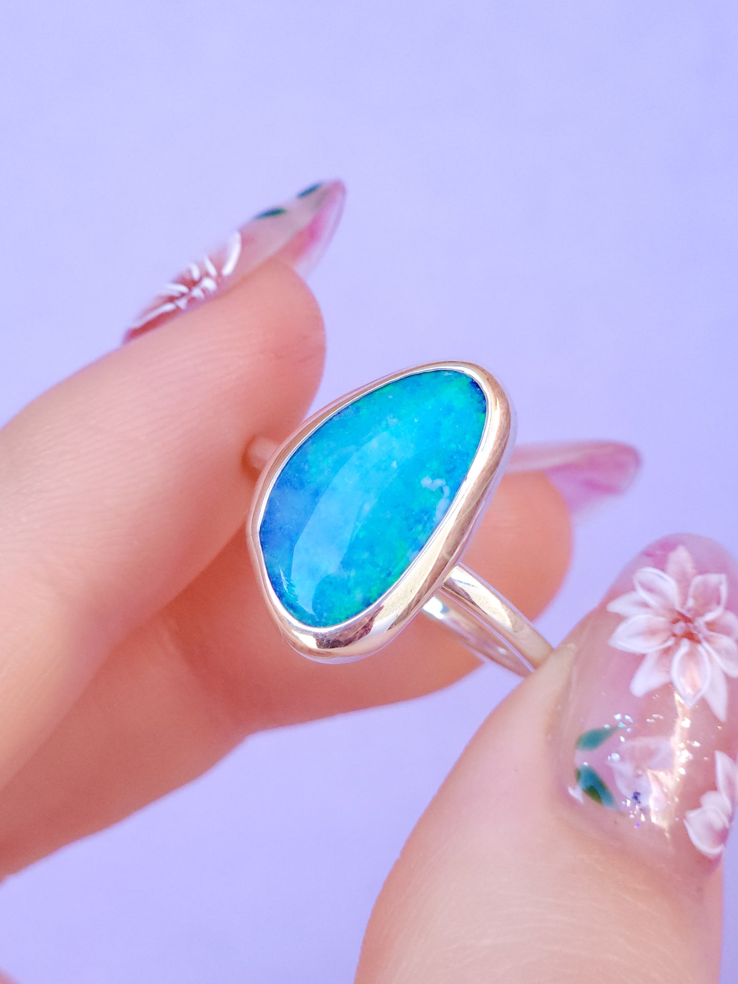 Baby Blue Australian opal doublet ring / Choose your Size / Coober Pedy Opal / Statement ring / Fine Jewelry / baby blue ring