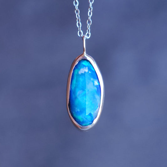 ADORE | Bright Blue opal pendant / Coober Pedy Opal necklace / Australian opal doublet / statement necklace / dainty charm