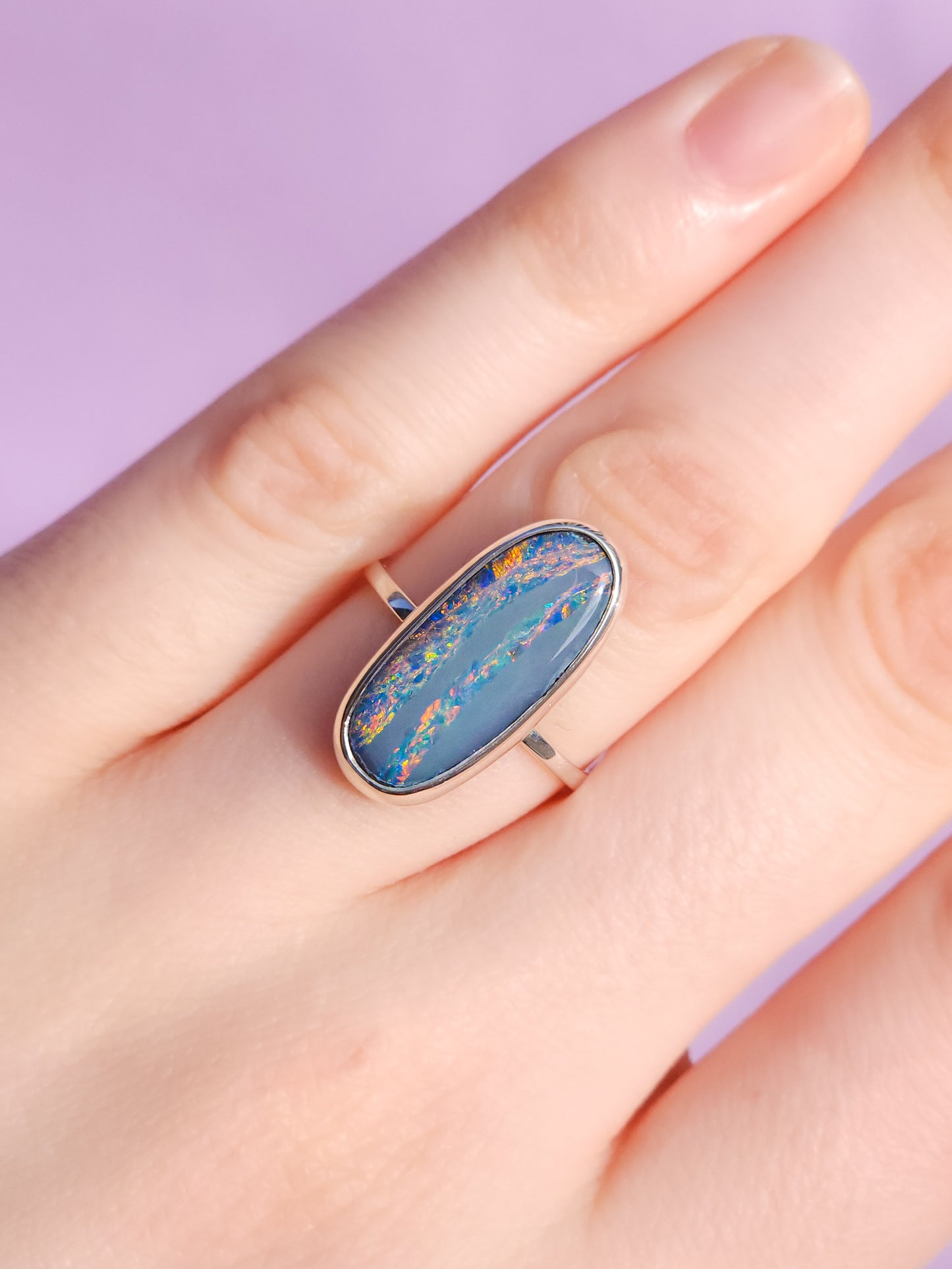 ROSELLA | Australian opal doublet ring / Free Sizing / Coober Pedy Opal / 925 solid silver / Fine Jewelry / statement ring