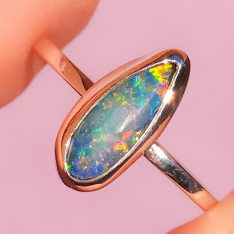 FEATHER | Australian opal doublet ring / Free Sizing / Coober Pedy Opal / 925 solid silver / Dainty ring