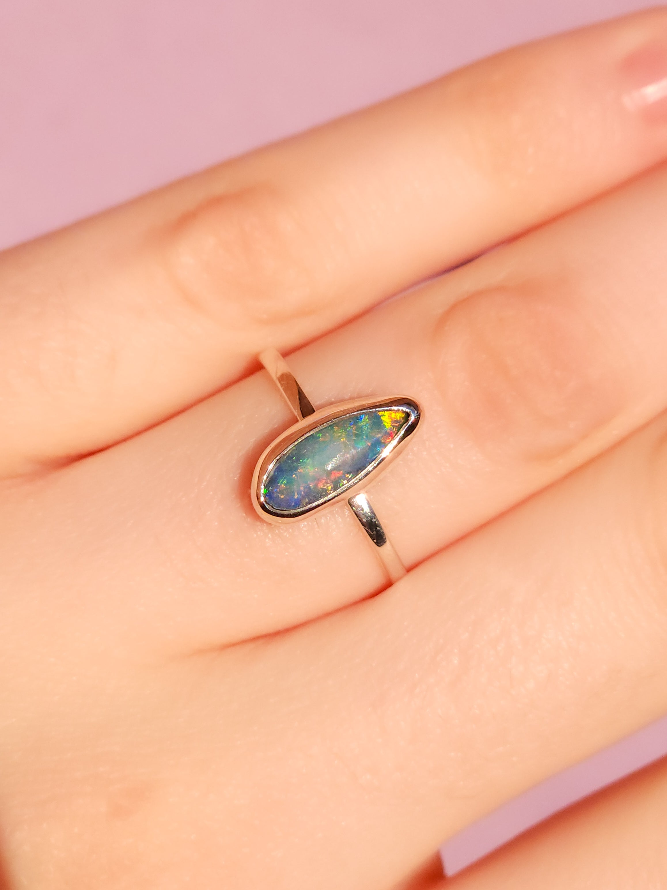 FEATHER | Australian opal doublet ring / Free Sizing / Coober Pedy Opal / 925 solid silver / Dainty ring
