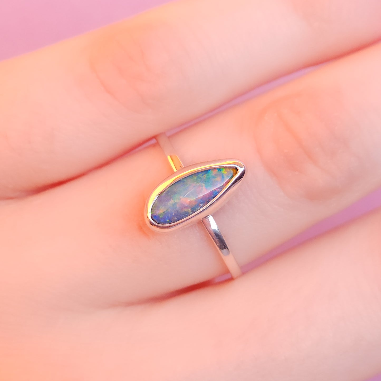 FEATHER | Australian opal doublet ring / Free Sizing / Coober Pedy Opal / 925 solid silver / Dainty ring