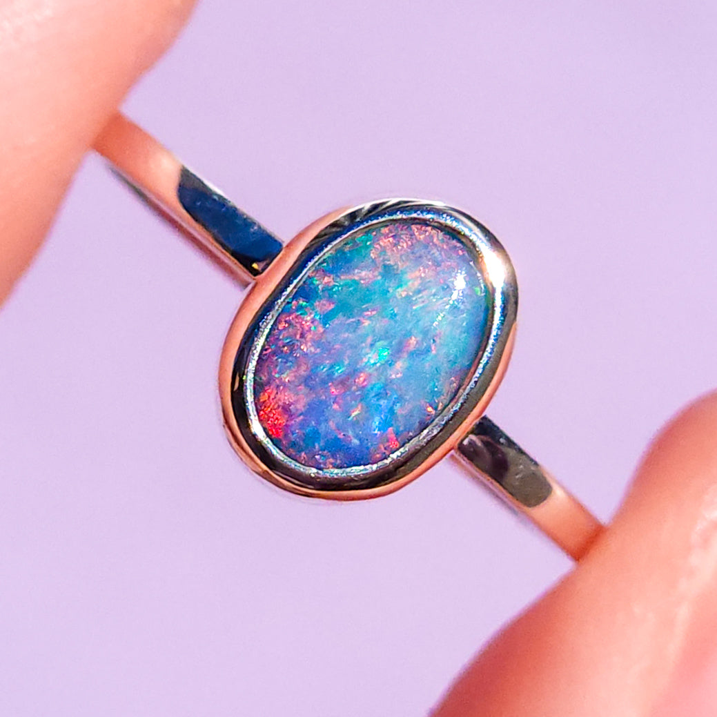 ROSIE | Australian opal doublet ring / Free Sizing / Coober Pedy Opal / 925 solid silver / Dainty ring / Pink opal ring