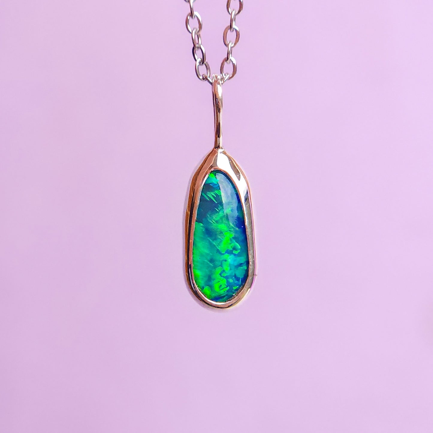 SEA GOLD | Australian opal doublet pendant / Silver Opal necklace/ Coober Pedy opal/ minimalist jewelry / dainty charm / flashy green opal