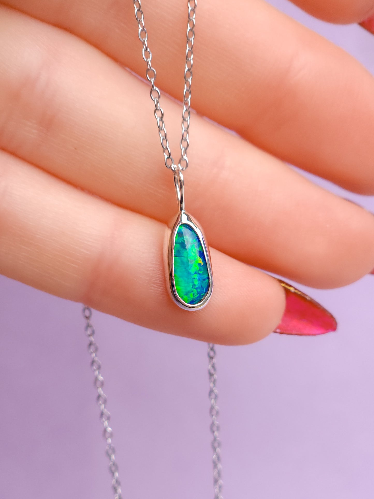 SEA GOLD | Australian opal doublet pendant / Silver Opal necklace/ Coober Pedy opal/ minimalist jewelry / dainty charm / flashy green opal