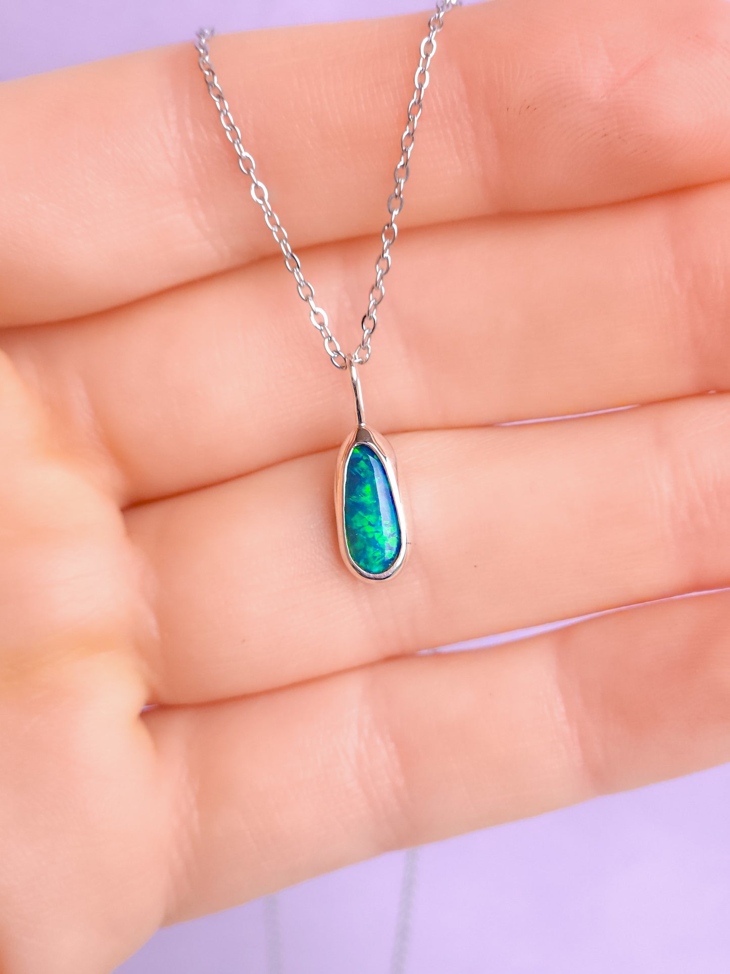 SEA GOLD | Australian opal doublet pendant / Silver Opal necklace/ Coober Pedy opal/ minimalist jewelry / dainty charm / flashy green opal
