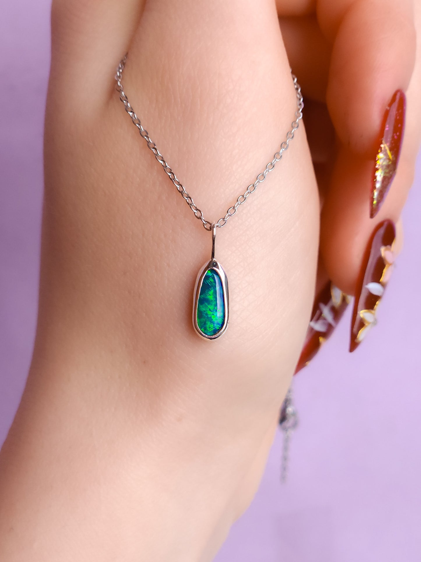 SEA GOLD | Australian opal doublet pendant / Silver Opal necklace/ Coober Pedy opal/ minimalist jewelry / dainty charm / flashy green opal