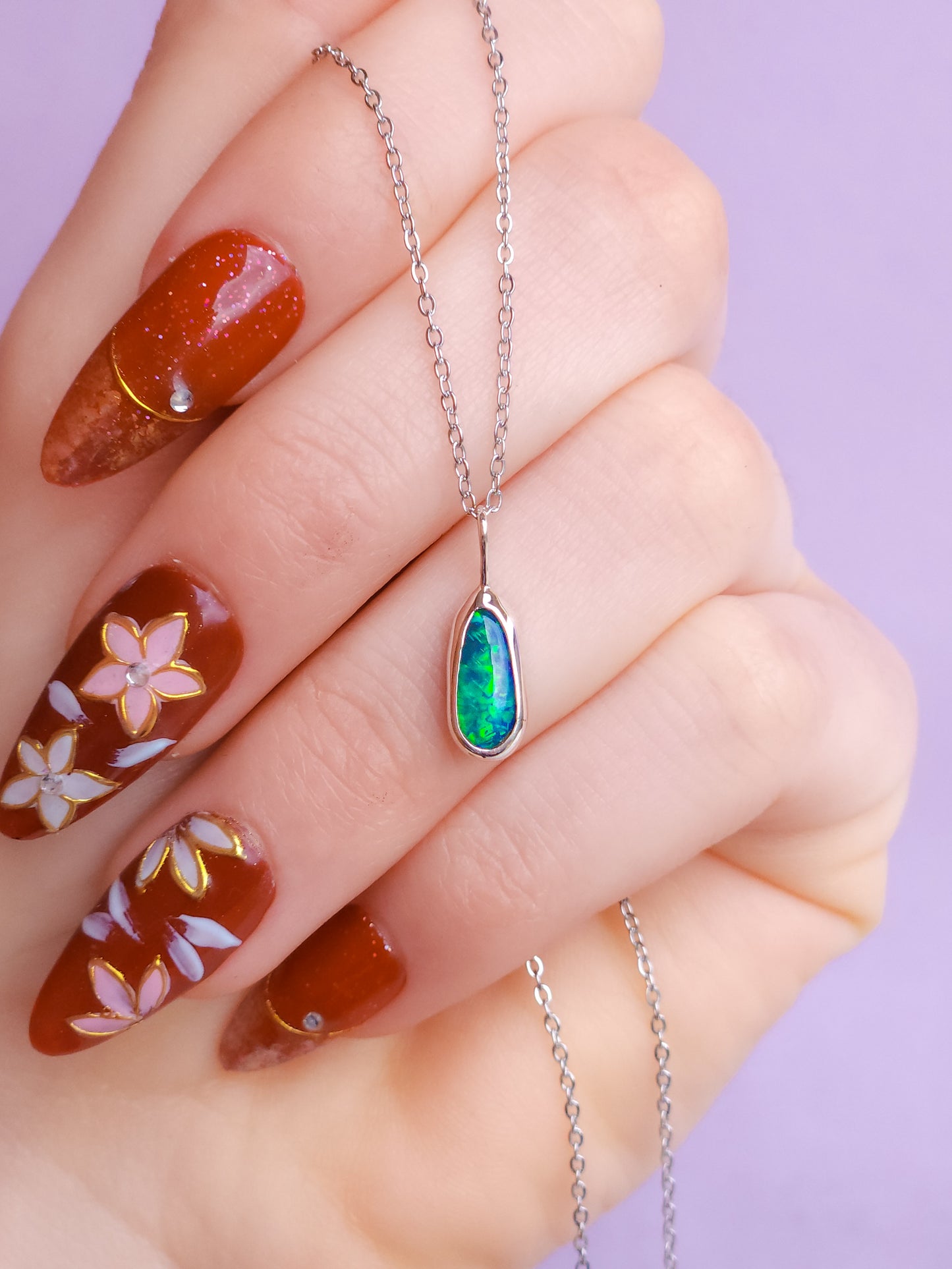 SEA GOLD | Australian opal doublet pendant / Silver Opal necklace/ Coober Pedy opal/ minimalist jewelry / dainty charm / flashy green opal