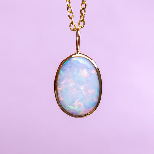 14K Gold Coober Pedy opal doublet necklace/ white opal/ minimalist jewelry/ opal jewellery/ opale/ pink pastel opal