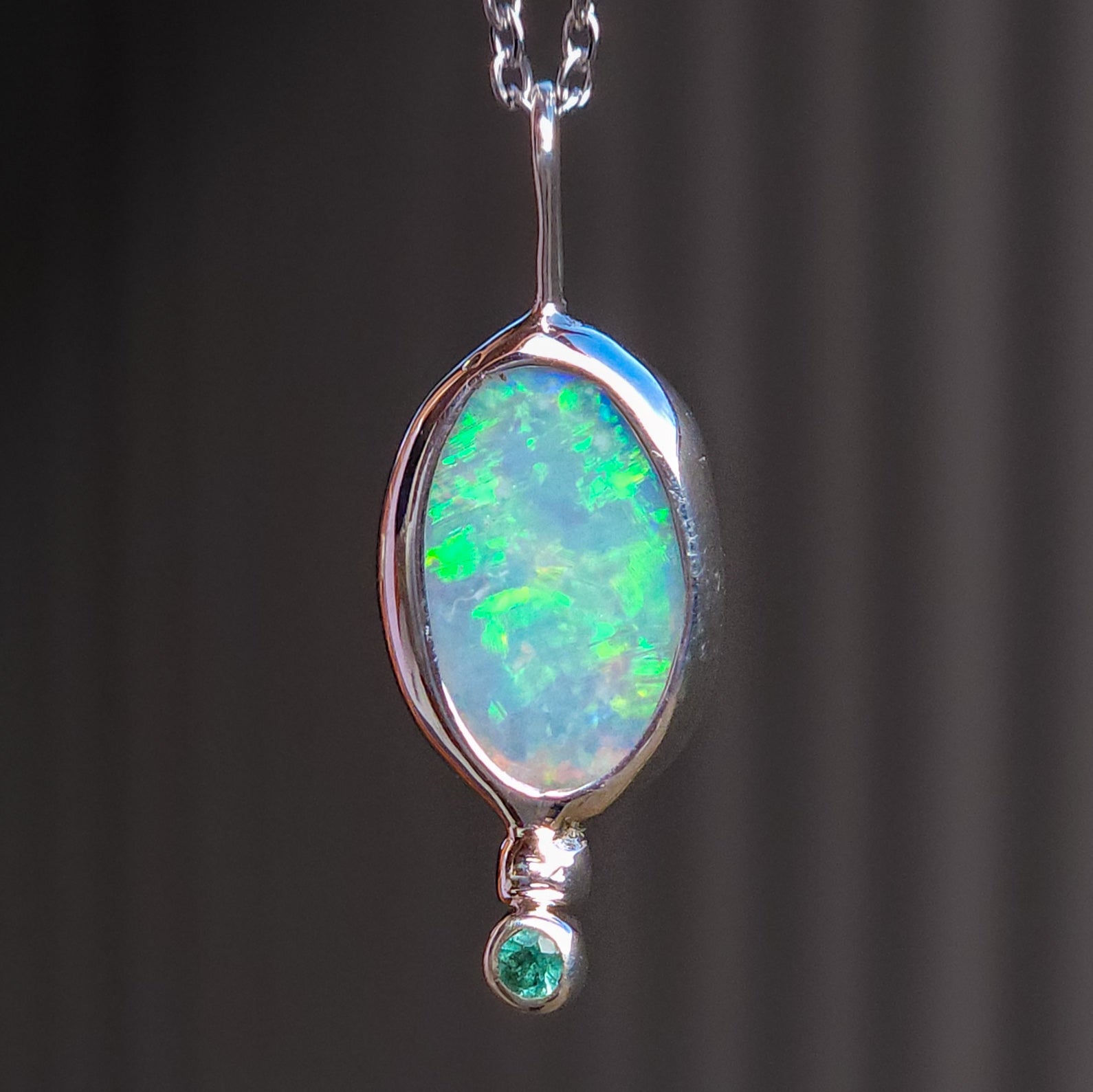 Solid Opal and Emerald Pendant / Australian Coober Pedy Opal/  solid crystal opal / Solid green opal / Emerald necklace