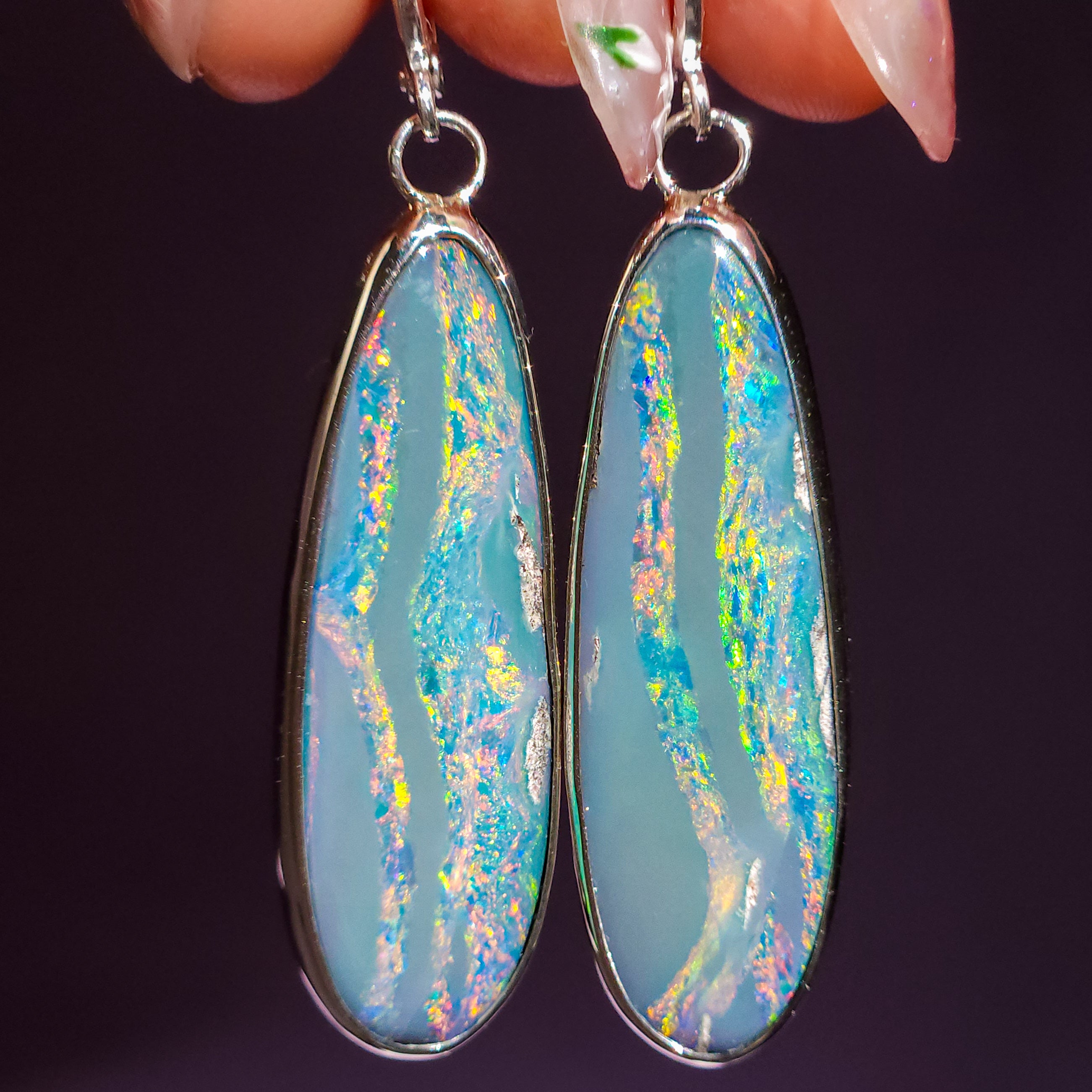 BIFROST | Australian opal drop earrings / 925 silver / Coober Pedy opal doublet / statement earrings / rainbow opal earrings