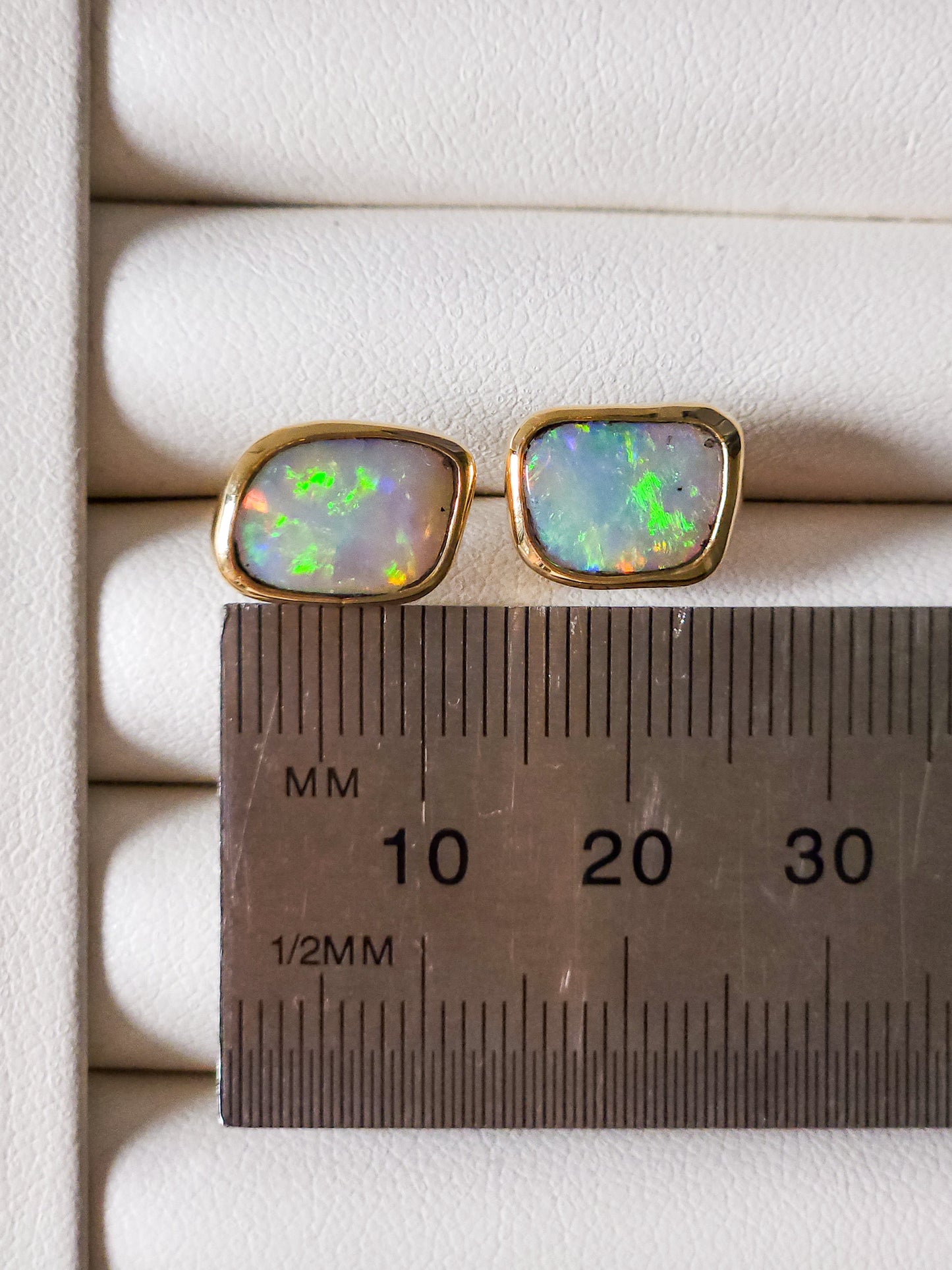 SUNDROPS | 14K Gold Solid Opal Stud Earrings 3.2 cts / Australian crystal opal / Coober Pedy opal / rainbow opal / gold studs / screw backs