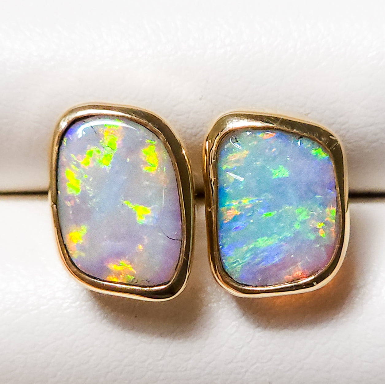 SUNDROPS | 14K Gold Solid Opal Stud Earrings 3.2 cts / Australian crystal opal / Coober Pedy opal / rainbow opal / gold studs / screw backs