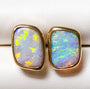 SUNDROPS | 14K Gold Solid Opal Stud Earrings 3.2 cts / Australian crystal opal / Coober Pedy opal / rainbow opal / gold studs / screw backs