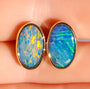 14K Gold Wrapped Australian Opal Stud Earrings, Rare Australian Opal Doublet, Coober Pedy opal / rainbow opal/ gold studs / screw backs