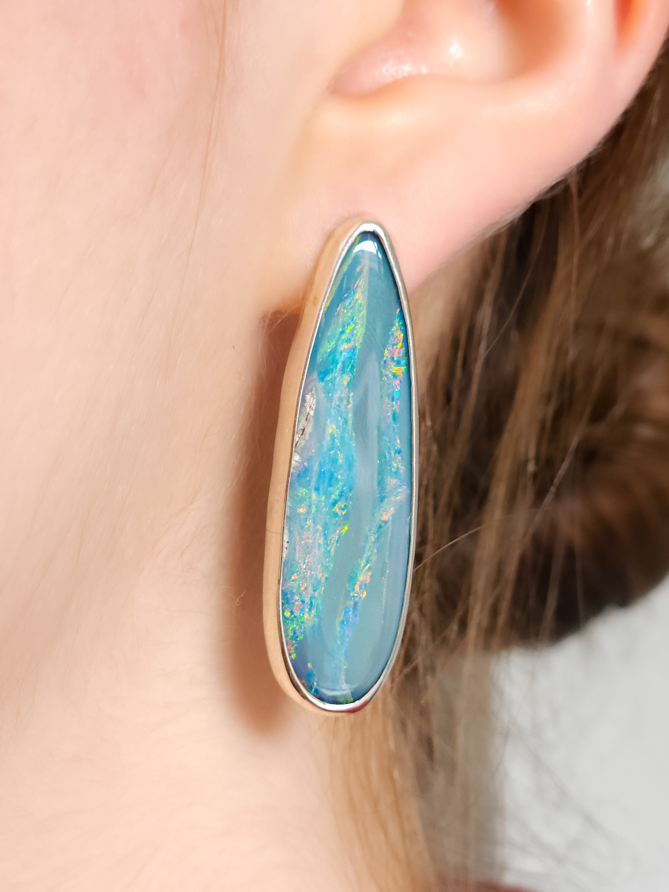 RAINBOW | Australian opal stud earrings / 925 silver / Coober Pedy opal doublet / statement earrings