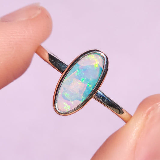 GLISTEN | Solid Australian Opal ring / Free Sizing / 925 silver /Coober Pedy Crystal opal / Dainty ring / Minimalist jewellery
