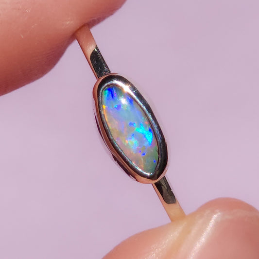 Solid Australian Opal ring / Free Sizing / 925 silver /Coober Pedy White opal / Dainty ring / Minimal ring
