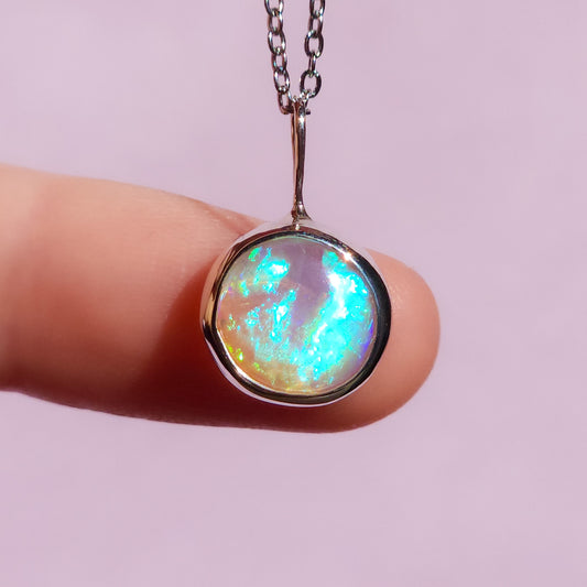 Solid Coober Pedy Opal pendant / Australian opal necklace / solid crystal opal / blue opal necklace