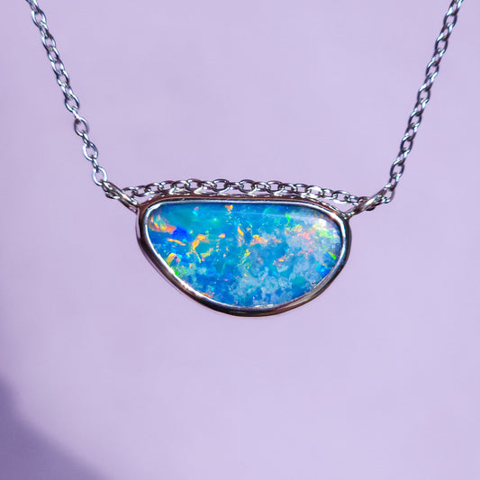EAST WEST | Australian opal doublet pendant / 925 Silver / Coober Pedy/ statement necklace / solid silver / rainbow opal