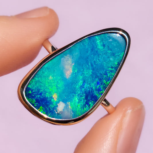 ANGEL | Australian opal doublet ring / Choose your Size / Coober Pedy Opal / Statement ring / Fine Jewelry / baby blue ring