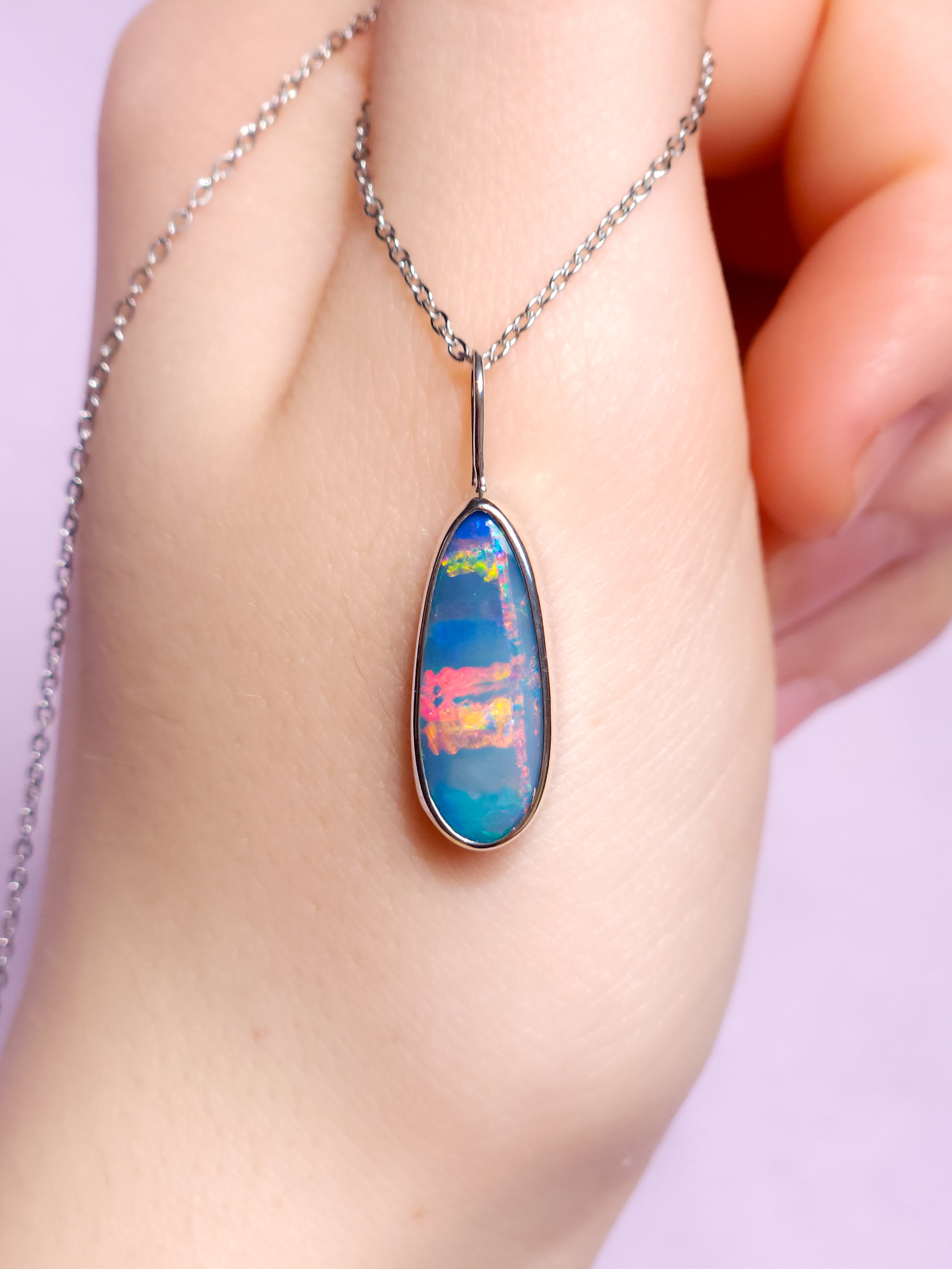 LIORA | Australian opal doublet pendant / 925 Silver/ Coober Pedy/ statement necklace/ dainty jewelry / Red opal