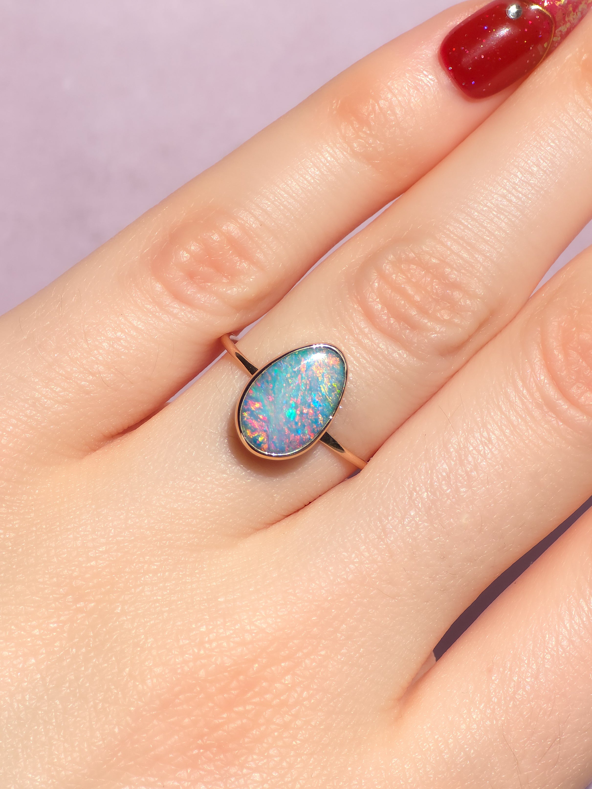 14K Rose Gold Australian opal doublet ring / Free Sizing / Coober Pedy Opal / solid rose gold / Dainty ring / minimalist ring