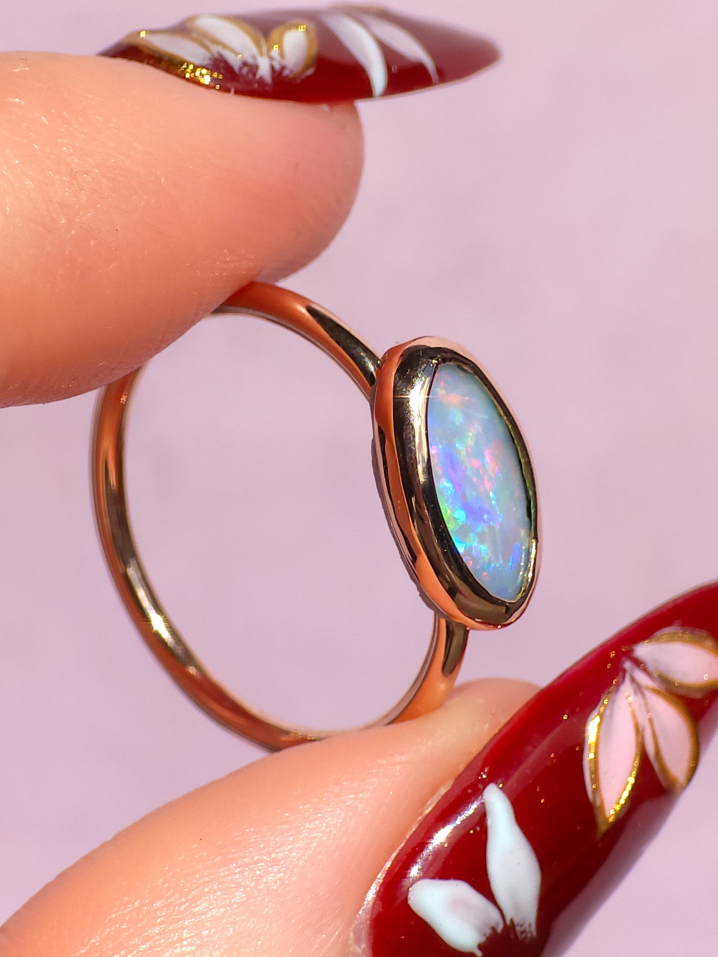 FLUORESCENT | 14K Rose Gold solid Australian Opal ring / Free Sizing / 0.9 cts / Coober Pedy Opal / solid rose gold / Dainty ring / minimal jewelry