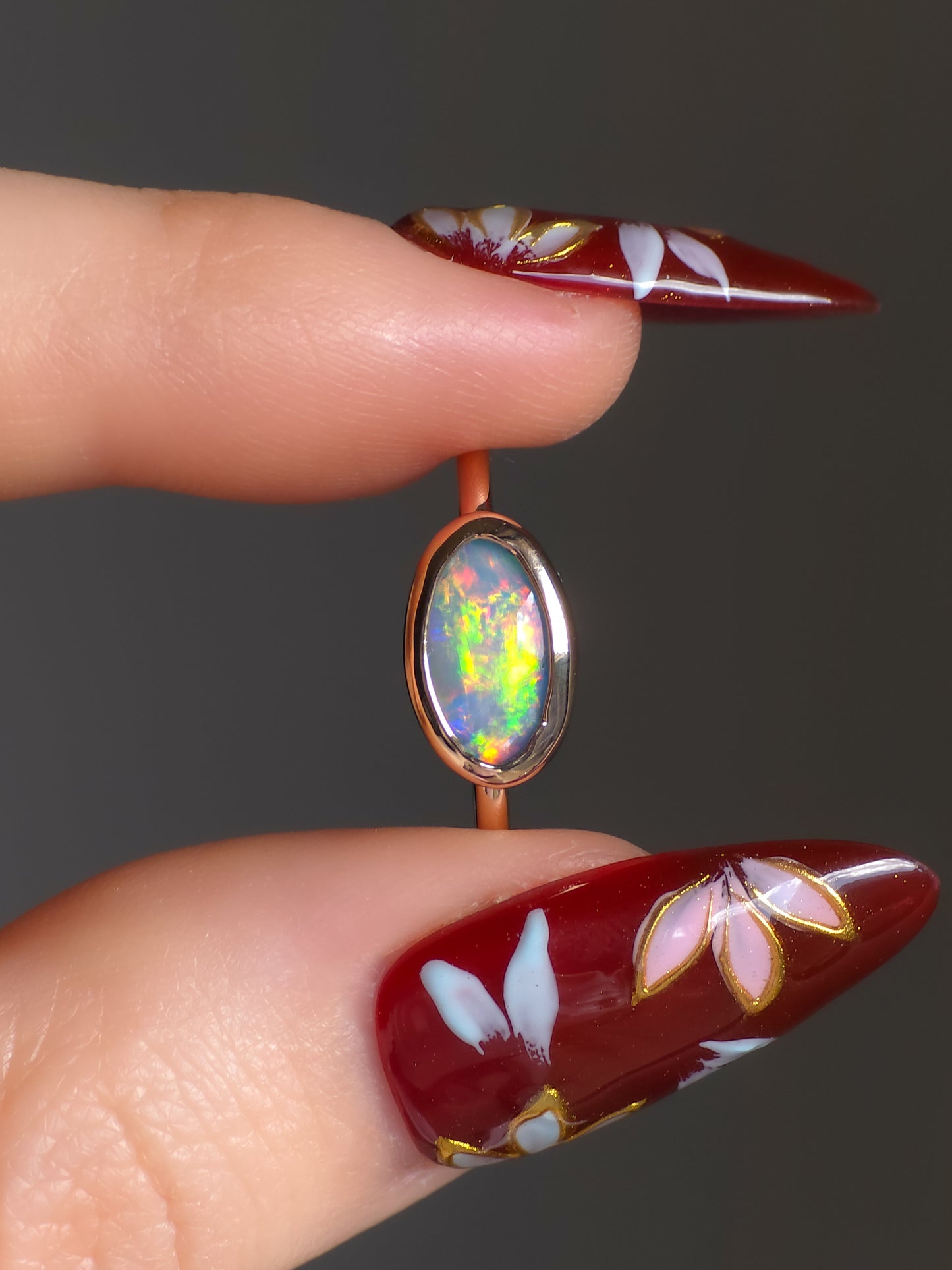 FLUORESCENT | 14K Rose Gold solid Australian Opal ring / Free Sizing / 0.9 cts / Coober Pedy Opal / solid rose gold / Dainty ring / minimal jewelry