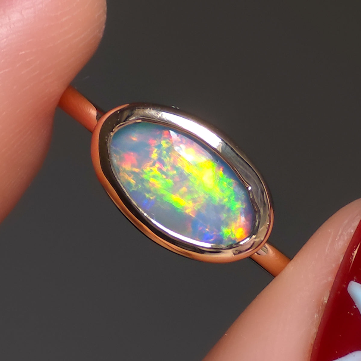 FLUORESCENT | 14K Rose Gold solid Australian Opal ring / Free Sizing / 0.9 cts / Coober Pedy Opal / solid rose gold / Dainty ring / minimal jewelry