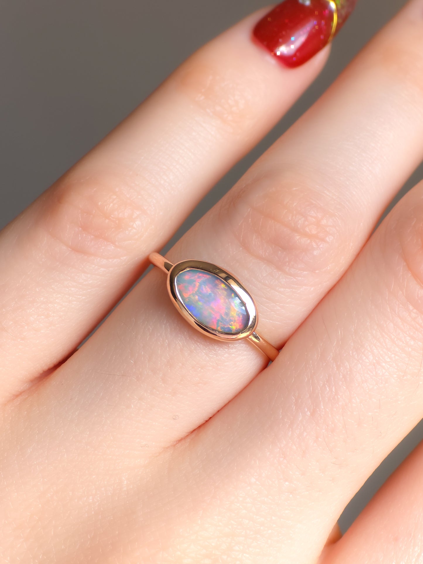 FLUORESCENT | 14K Rose Gold solid Australian Opal ring / Free Sizing / 0.9 cts / Coober Pedy Opal / solid rose gold / Dainty ring / minimal jewelry