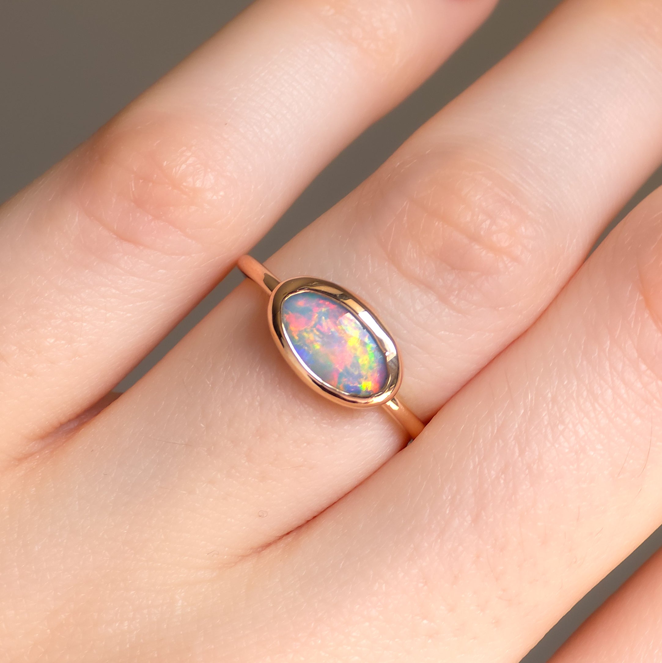 FLUORESCENT | 14K Rose Gold solid Australian Opal ring / Free Sizing / 0.9 cts / Coober Pedy Opal / solid rose gold / Dainty ring / minimal jewelry