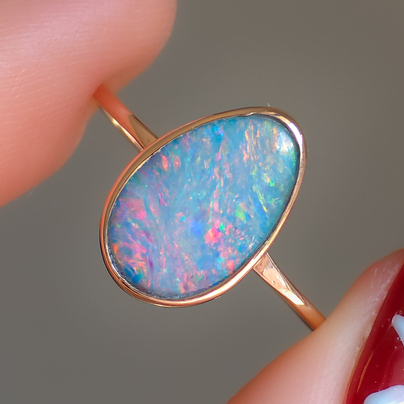 14K Rose Gold Australian opal doublet ring / Free Sizing / Coober Pedy Opal / solid rose gold / Dainty ring / minimalist ring