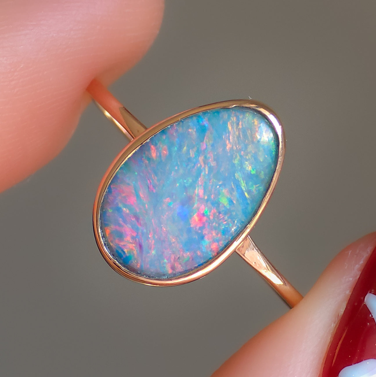 14K Rose Gold Australian opal doublet ring / Free Sizing / Coober Pedy Opal / solid rose gold / Dainty ring / minimalist ring
