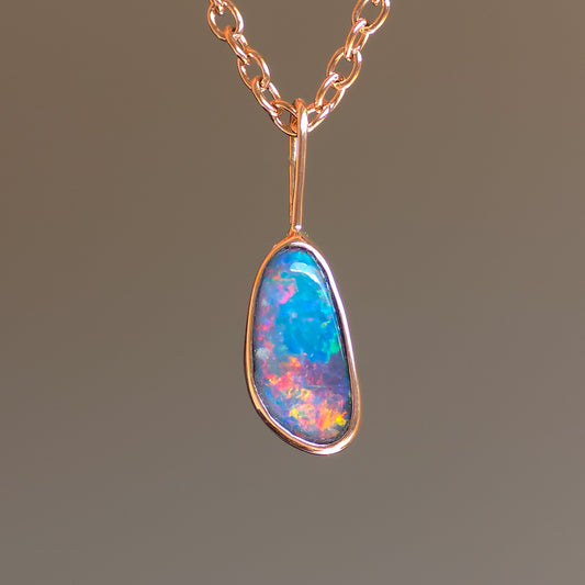 ROSE | 14K Rose Gold opal pendant / Australian opal / Coober Pedy opal / minimalist jewelry/ rainbow opal / Rose gold necklace