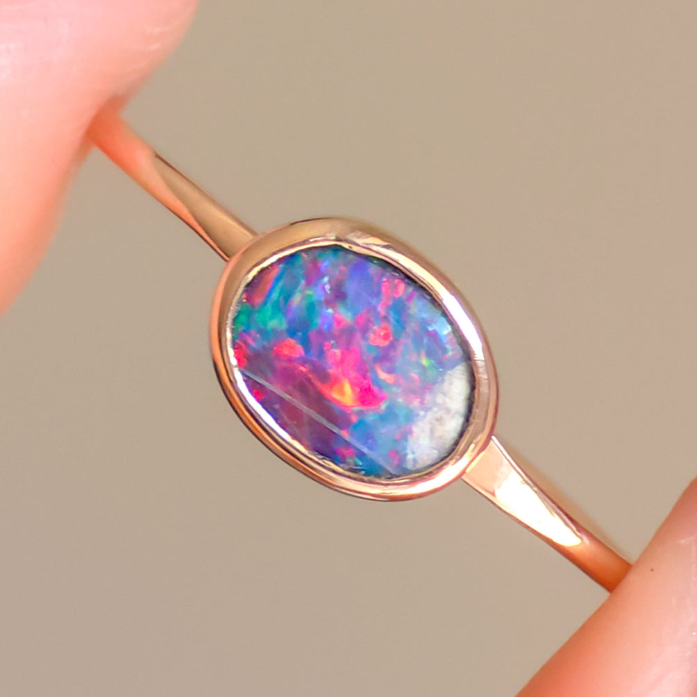 DAISY | Rose Gold Australian opal doublet ring /Free Sizing / Coober Pedy Opal/ Dainty ring/ minimalist ring