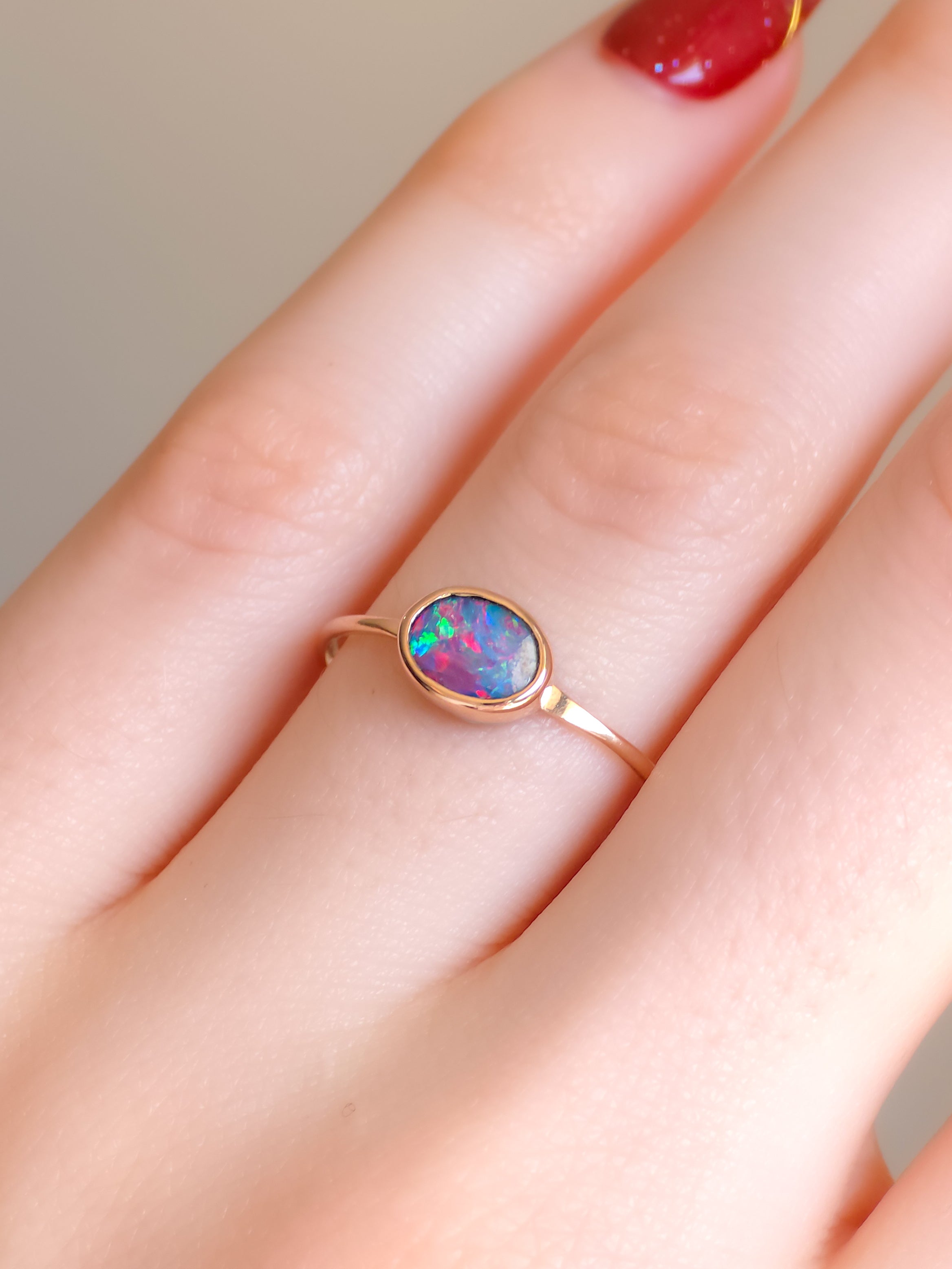 DAISY | Rose Gold Australian opal doublet ring /Free Sizing / Coober Pedy Opal/ Dainty ring/ minimalist ring