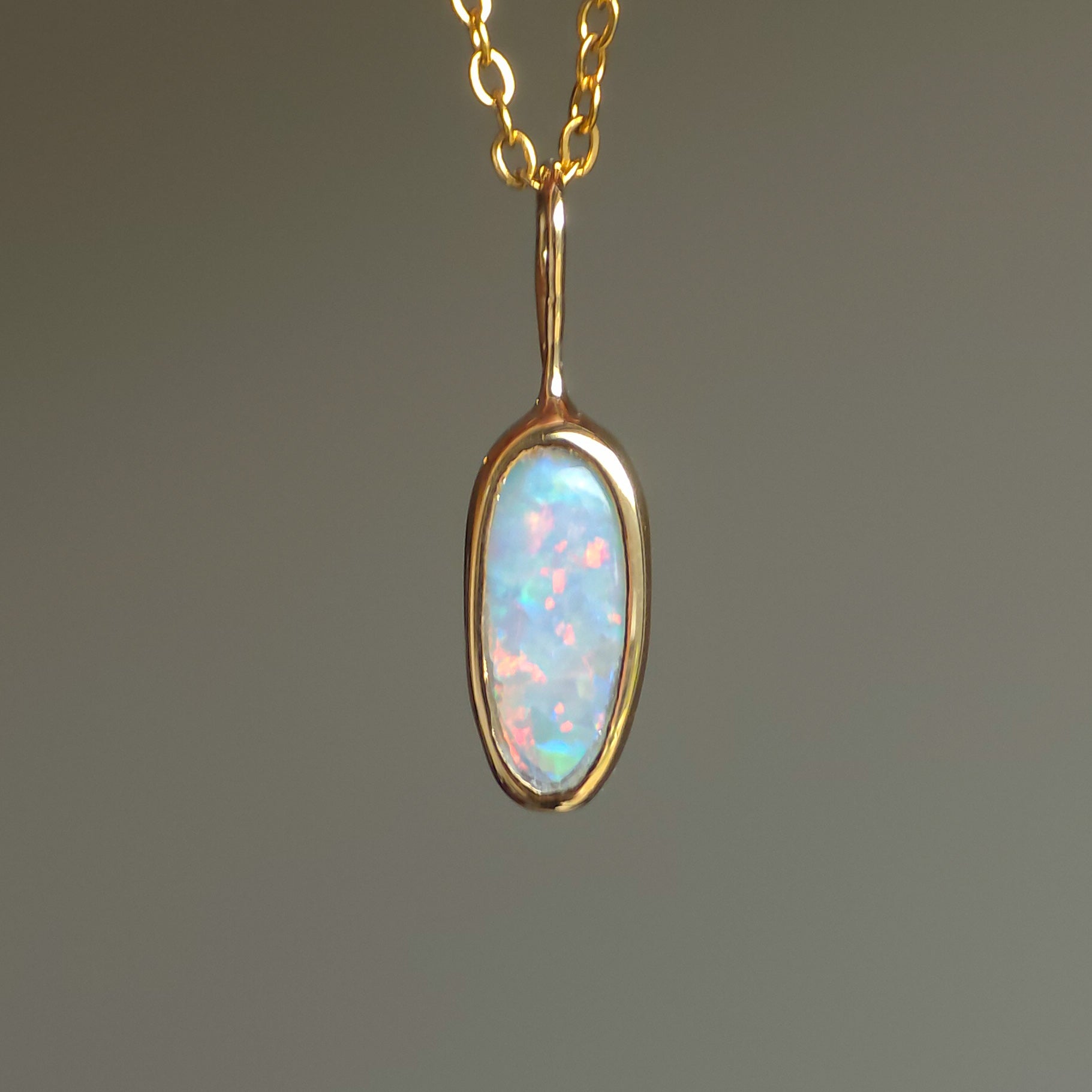 14K Gold Solid Coober Pedy Opal pendant / Australian opal necklace / solid rainbow opal / pink solid opal / charm pendant