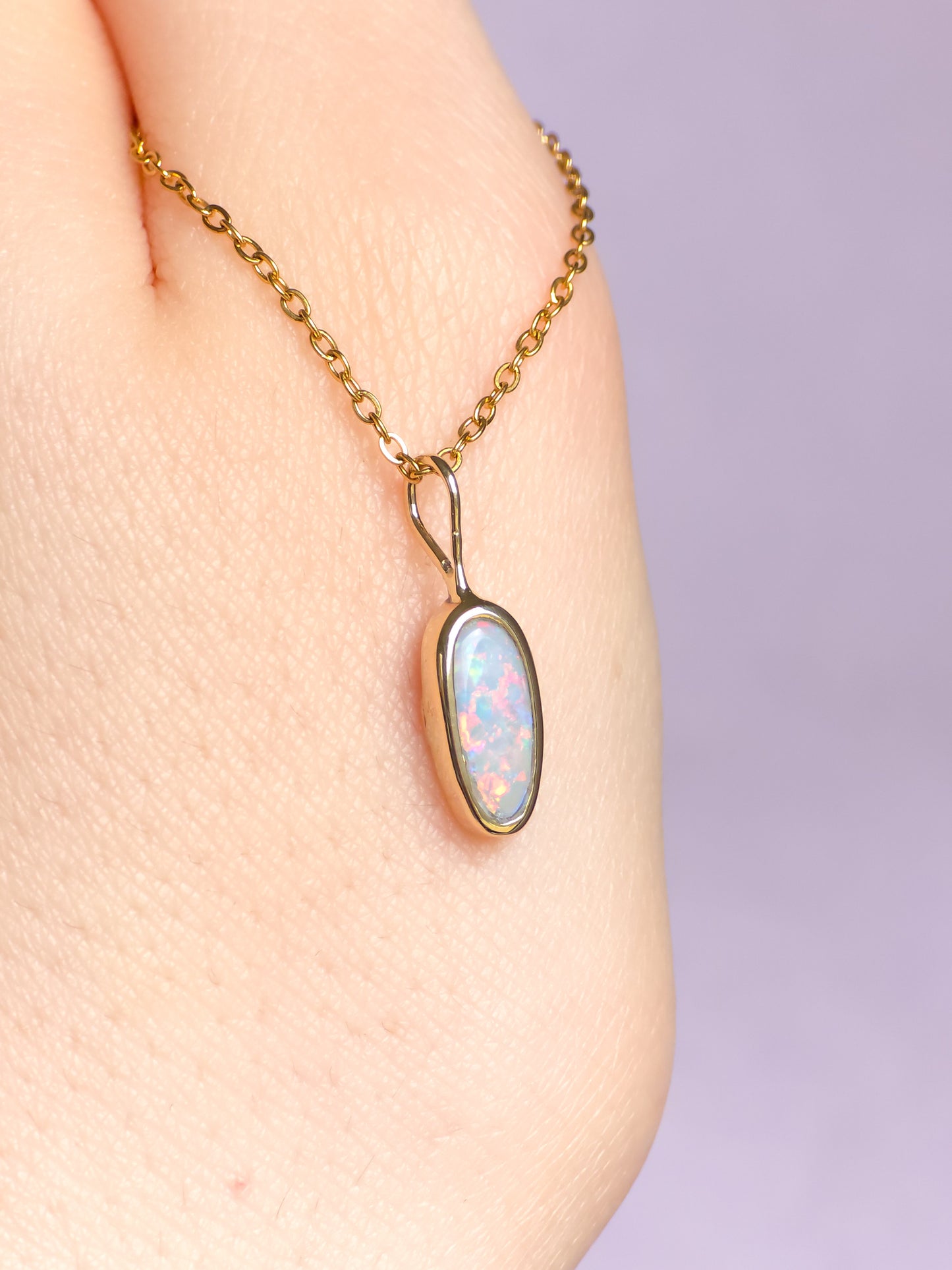 14K Gold Solid Coober Pedy Opal pendant / Australian opal necklace / solid rainbow opal / pink solid opal / charm pendant