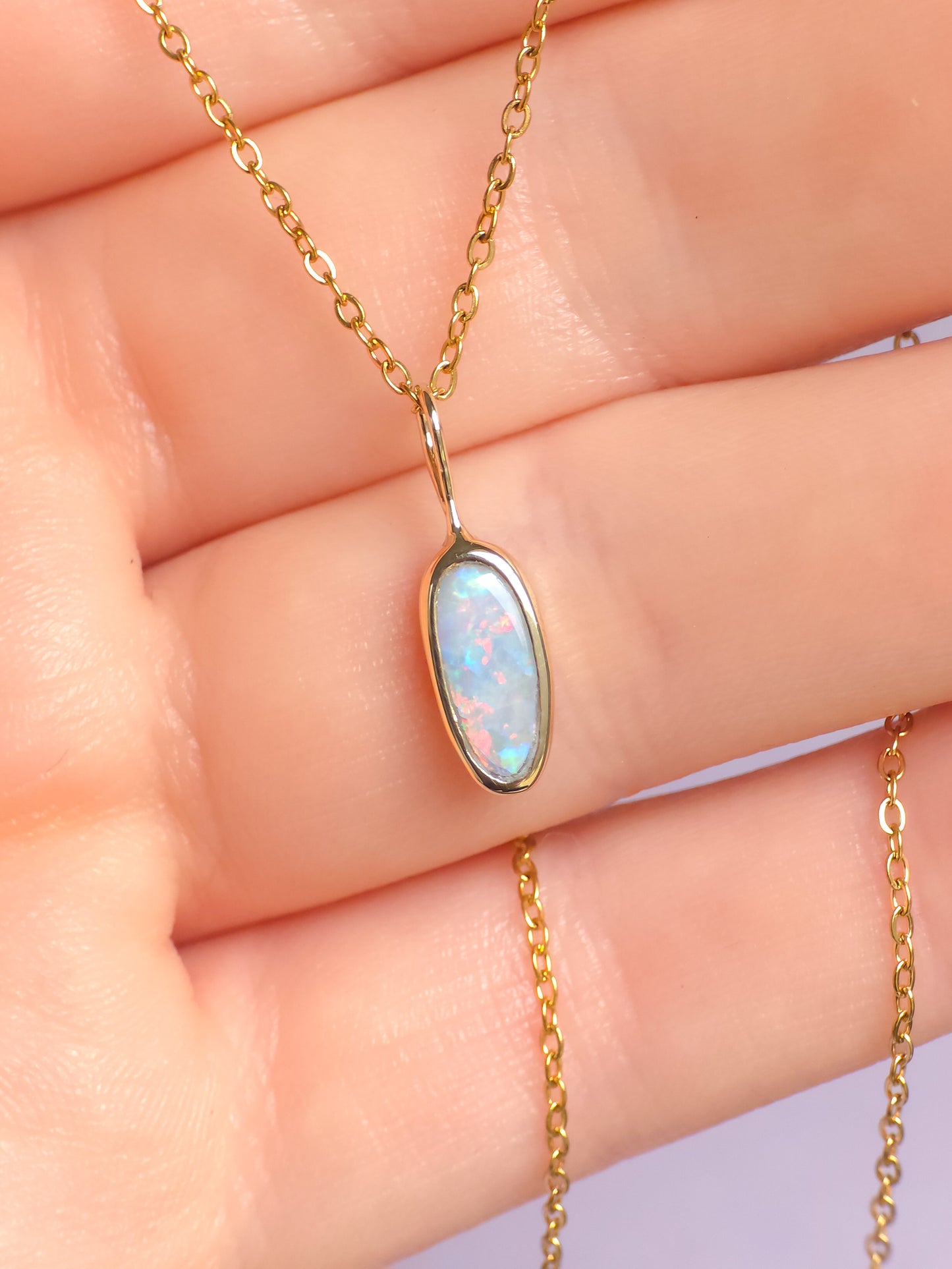 14K Gold Solid Coober Pedy Opal pendant / Australian opal necklace / solid rainbow opal / pink solid opal / charm pendant