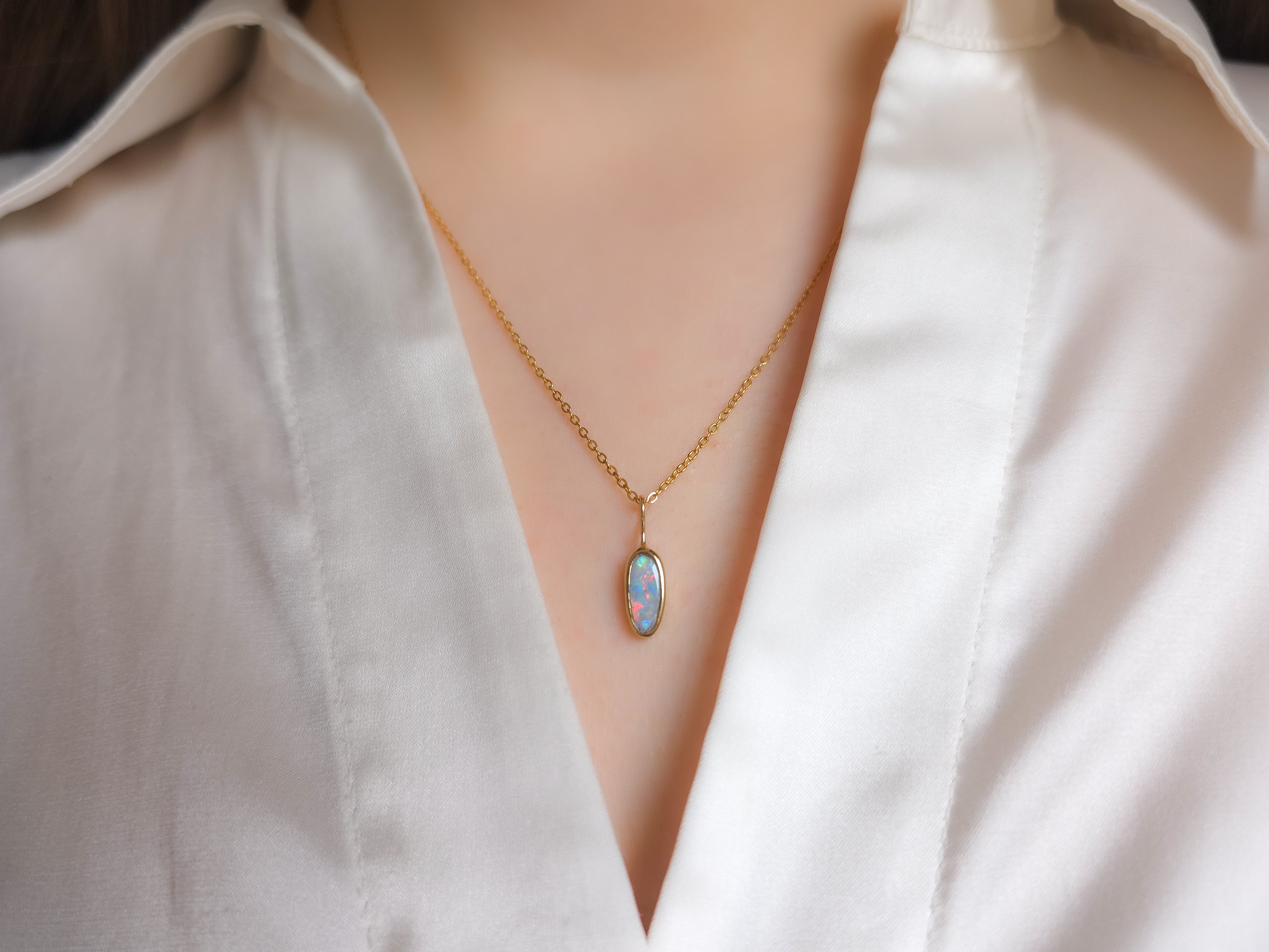 14K Gold Solid Coober Pedy Opal pendant / Australian opal necklace / solid rainbow opal / pink solid opal / charm pendant