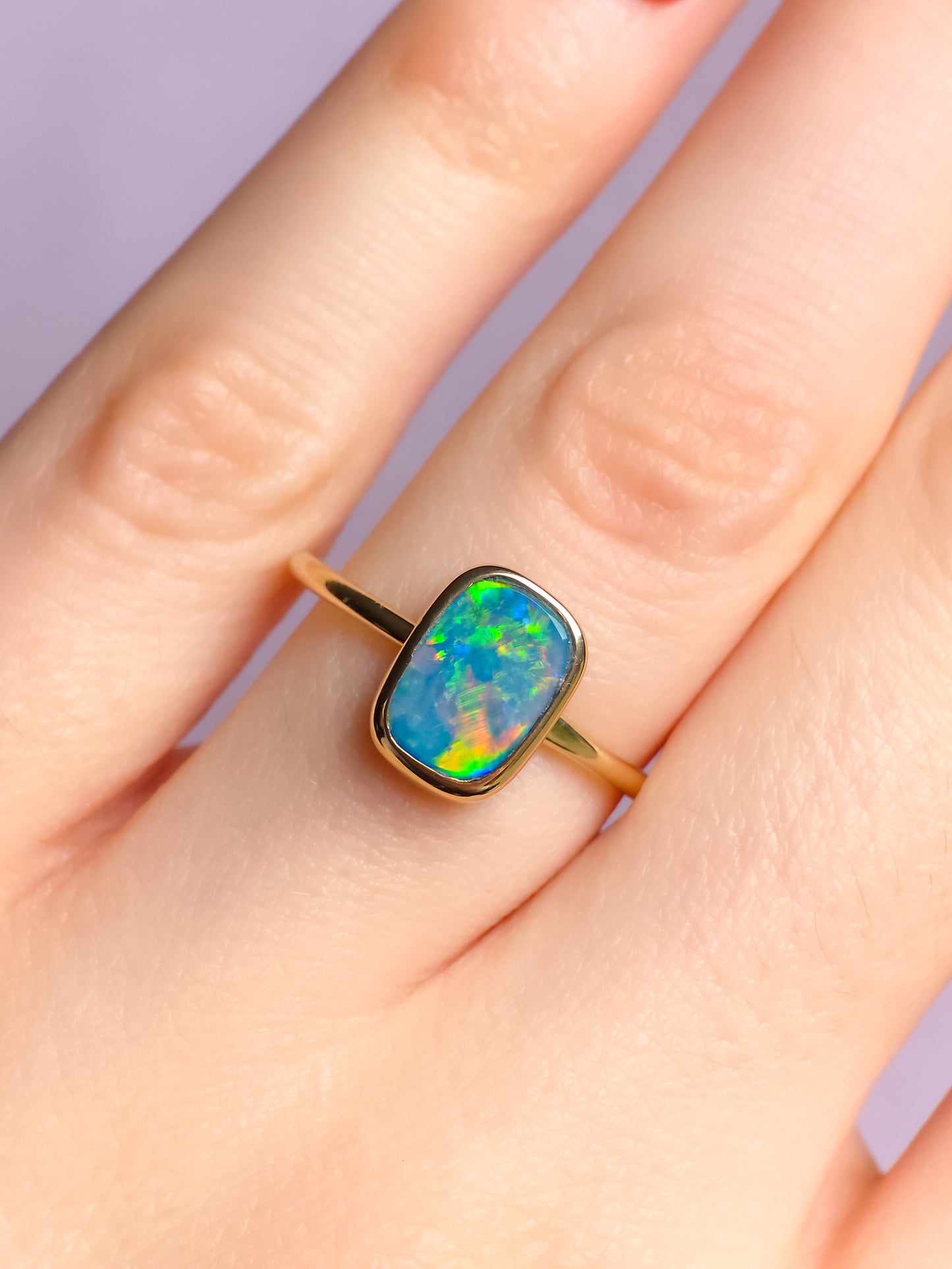 FAIRYTALE | 14K Gold Australian opal doublet ring / Free Sizing / Coober Pedy Opal / solid gold / Dainty ring /statement ring