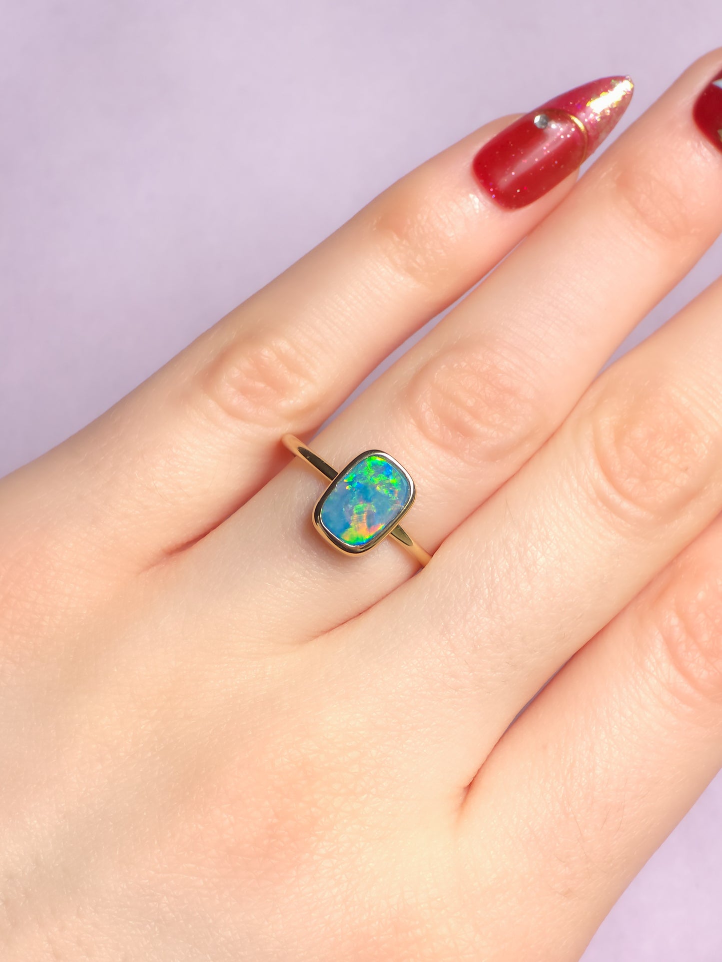 FAIRYTALE | 14K Gold Australian opal doublet ring / Free Sizing / Coober Pedy Opal / solid gold / Dainty ring /statement ring