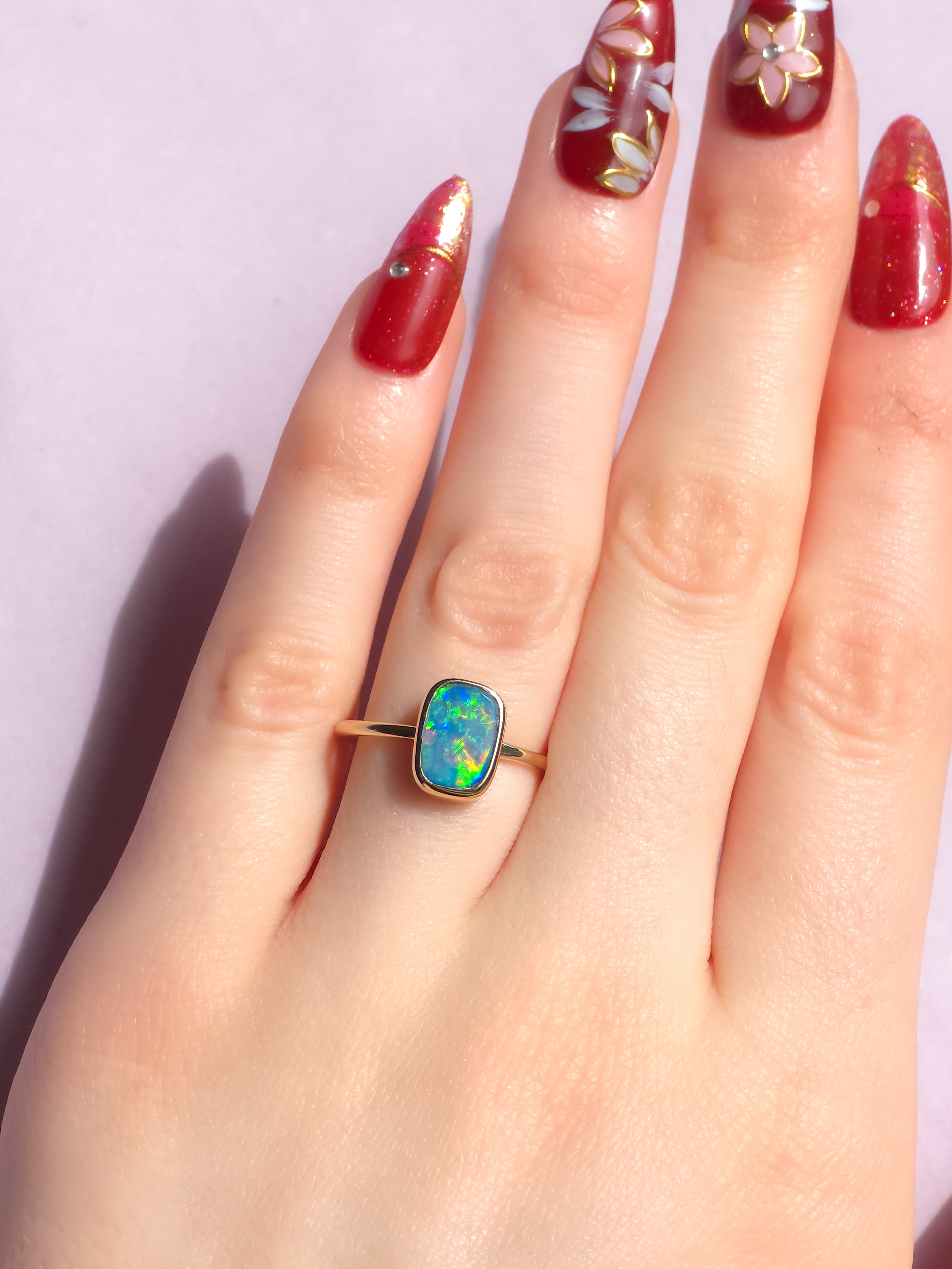 FAIRYTALE | 14K Gold Australian opal doublet ring / Free Sizing / Coober Pedy Opal / solid gold / Dainty ring /statement ring