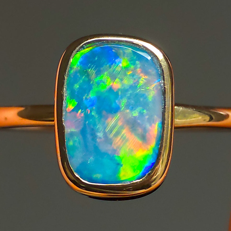FAIRYTALE | 14K Gold Australian opal doublet ring / Free Sizing / Coober Pedy Opal / solid gold / Dainty ring /statement ring