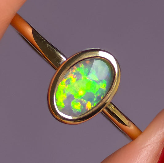ROYAL | 14K Gold Solid Australian Opal Ring / Free Sizing / Coober Pedy Opal / solid gold / solid opal ring / dainty ring