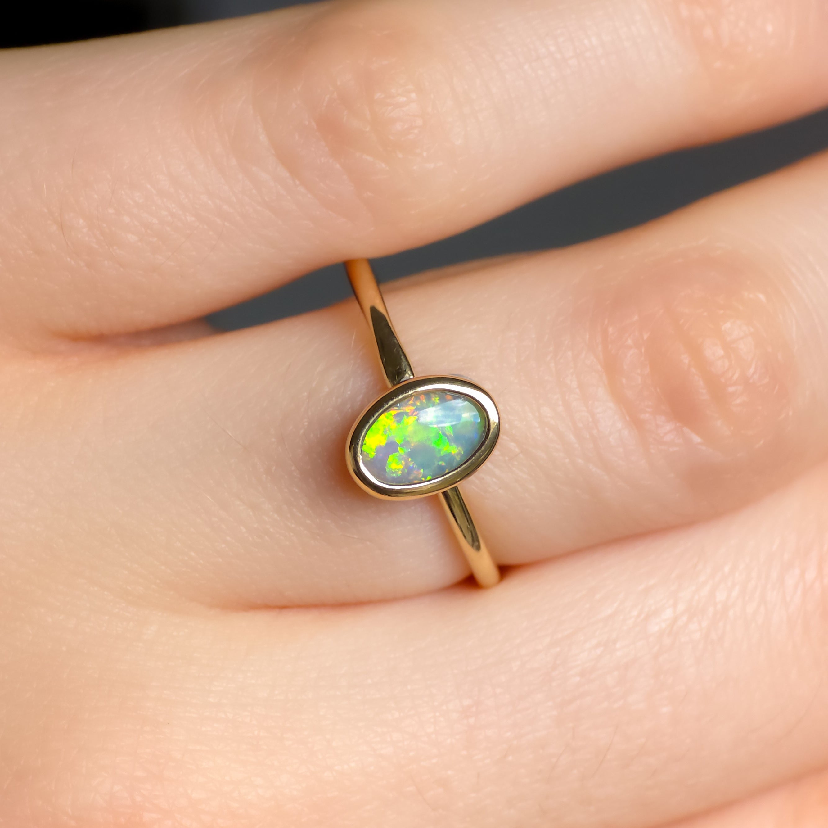 ROYAL | 14K Gold Solid Australian Opal Ring / Free Sizing / Coober Pedy Opal / solid gold / solid opal ring / dainty ring